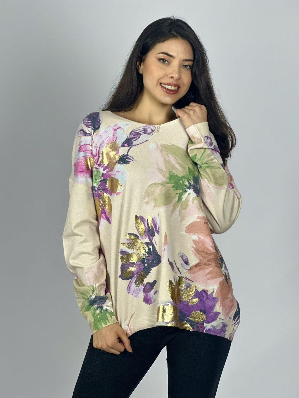 Sweater Spandex Estampado Floral con Brillo