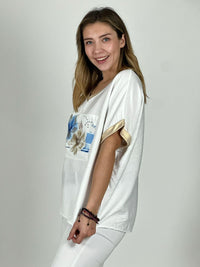 Polera Italiana  Diseño Camelias Doradas