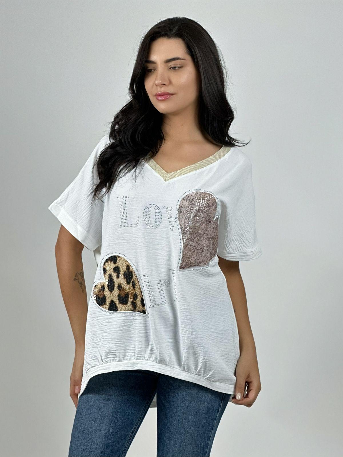 Polera Lino Corazón Brillante y Print