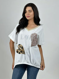 Polera Lino Corazón Brillante y Print