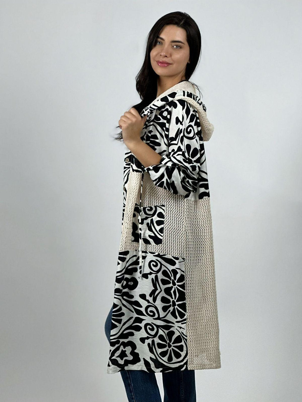 Tapado Lino Tejido con Estampado Hojas