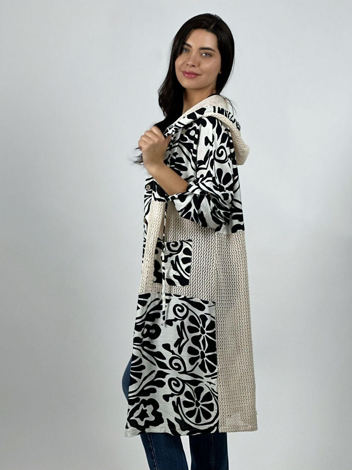 Tapado Lino Tejido con Estampado Hojas