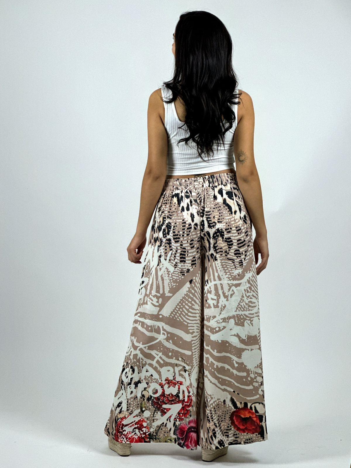 Palazzo Satín Estampado Snoopy y Rosas