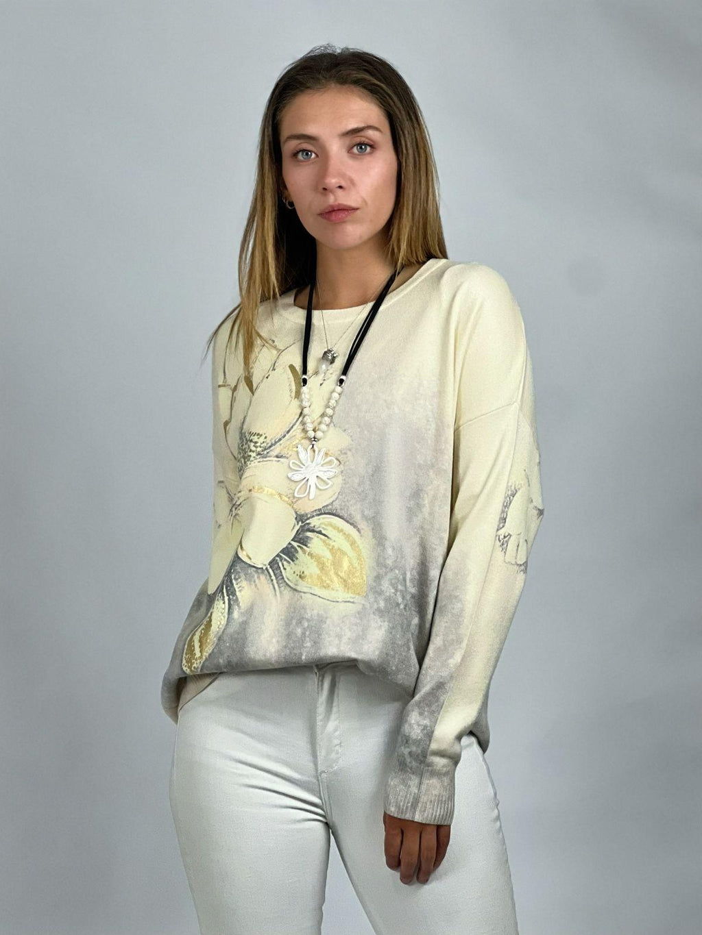 Sweater Spandex Estampado Flor con Brillo