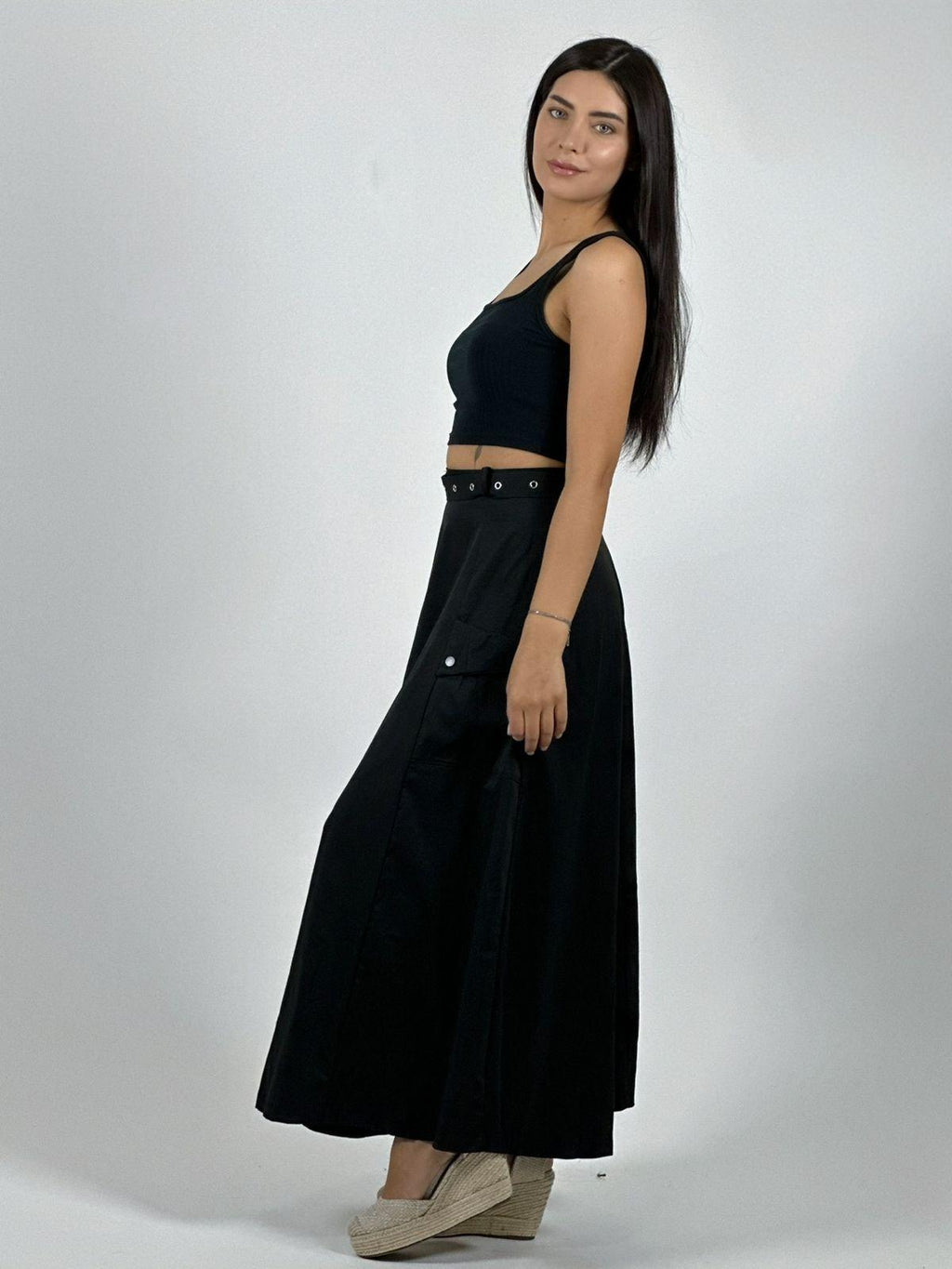 Falda Larga Con Cinturón y Cierre Abertura