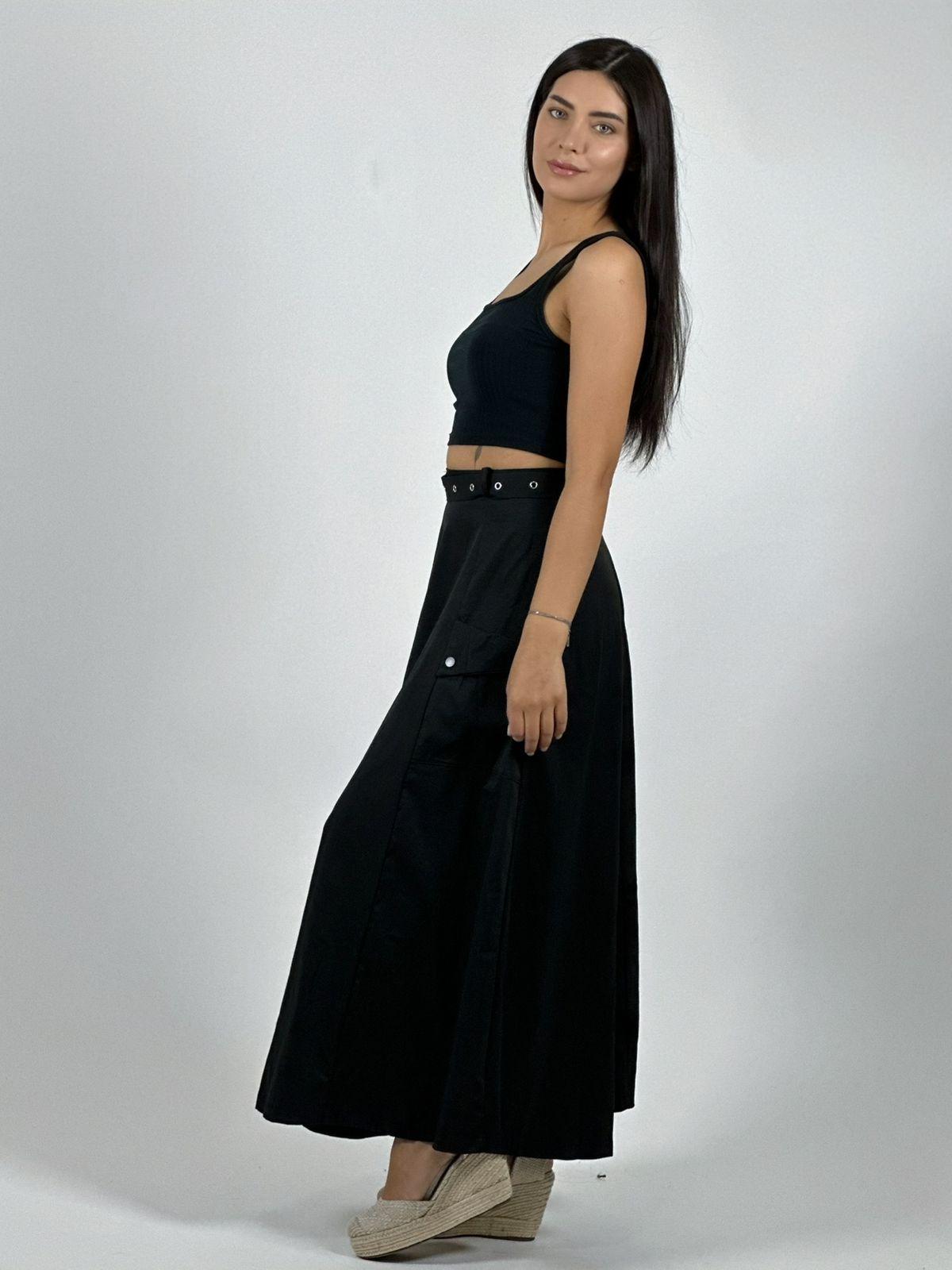 Falda Larga Con Cinturón y Cierre Abertura