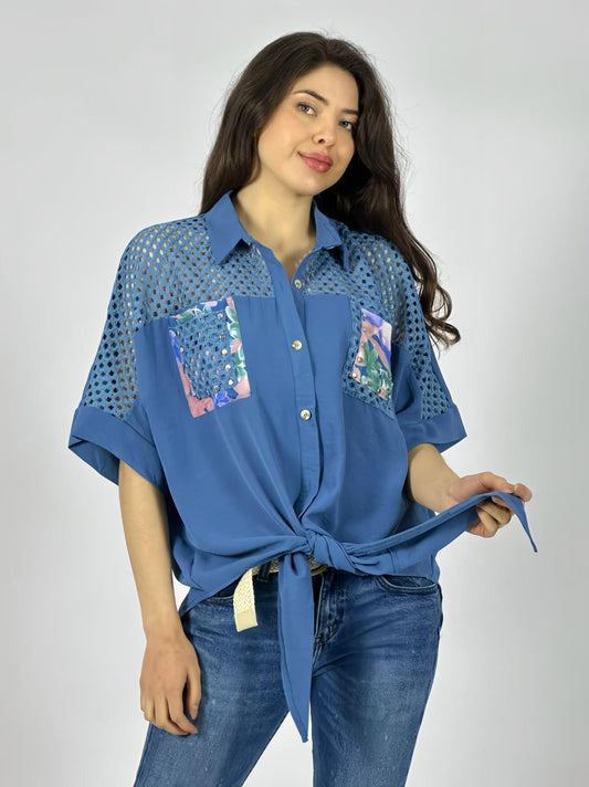 Blusa Crepé Hombros Tejidos