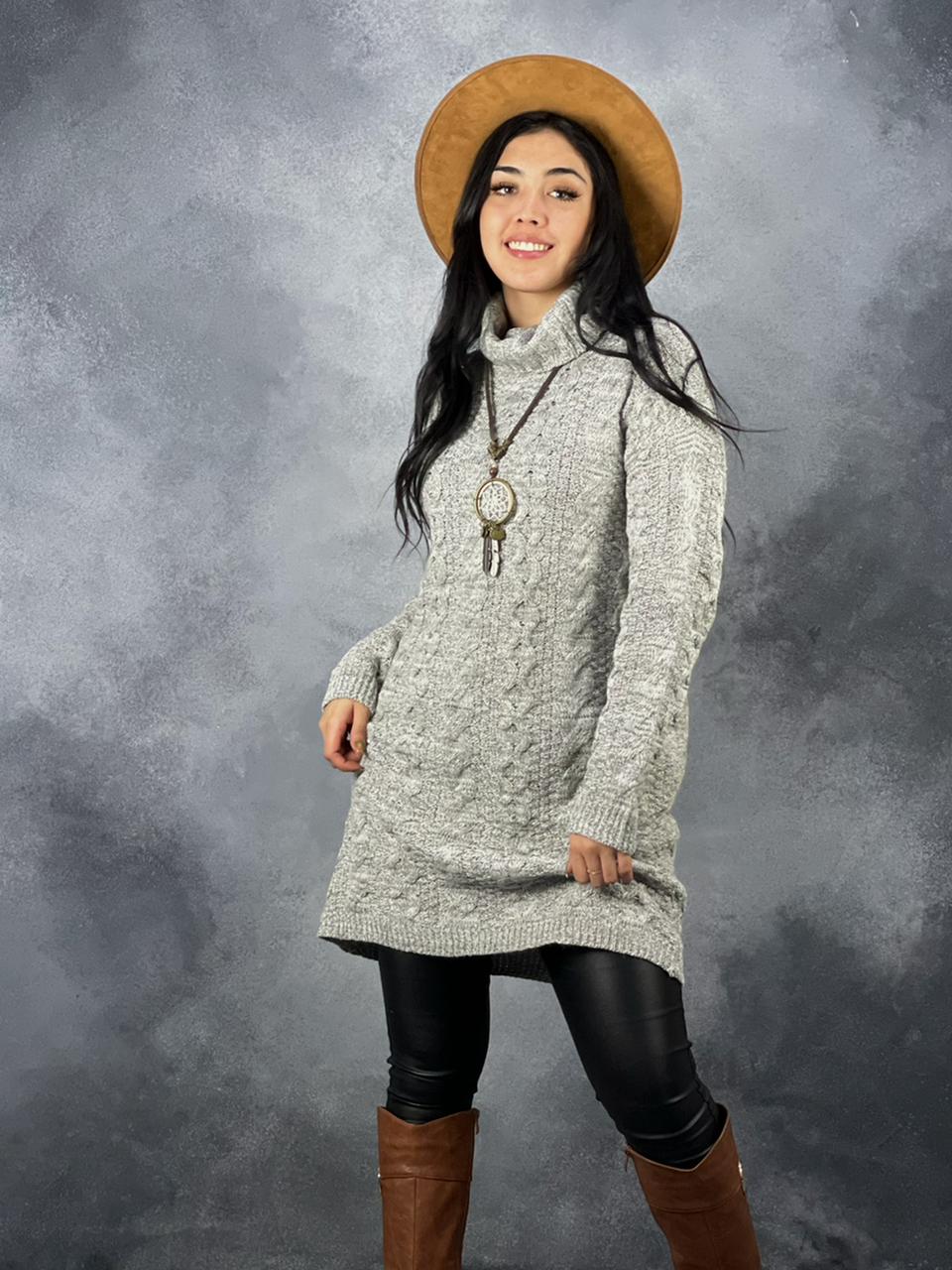 Wool Maxi Sweater High Neck and Long Sleeves